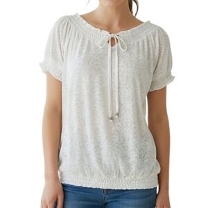 Ariat Ruffle Tee Shirt White Soft Stretch Women Small Sheer Lightweight Top